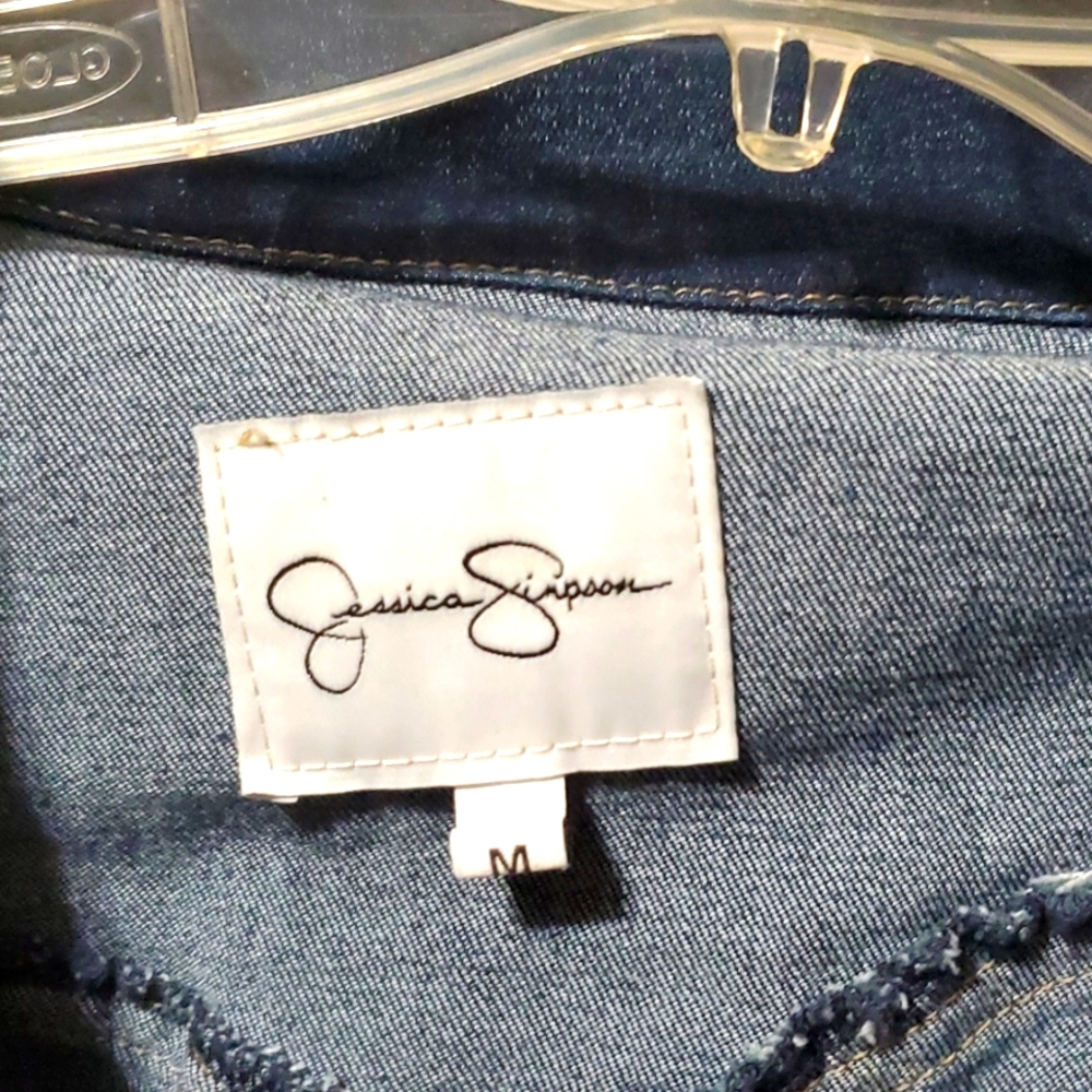 Jessica Simpson denim jacket with floral embellishments size medium